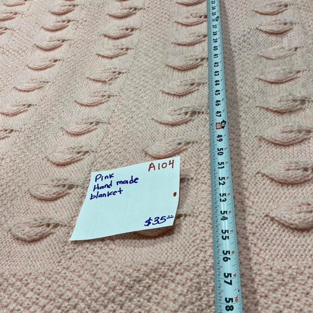 Pink hand made blanket Size L66" X W62". SKU-A104 #knitwear - Picture 8 of 8